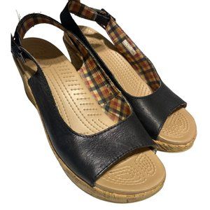 Womens Crocs platform wedges black leather size 9